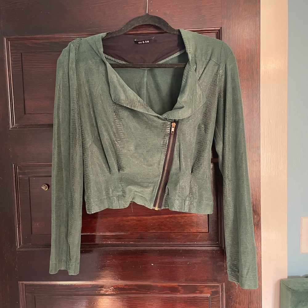 Forest green snake skin print suede jacket